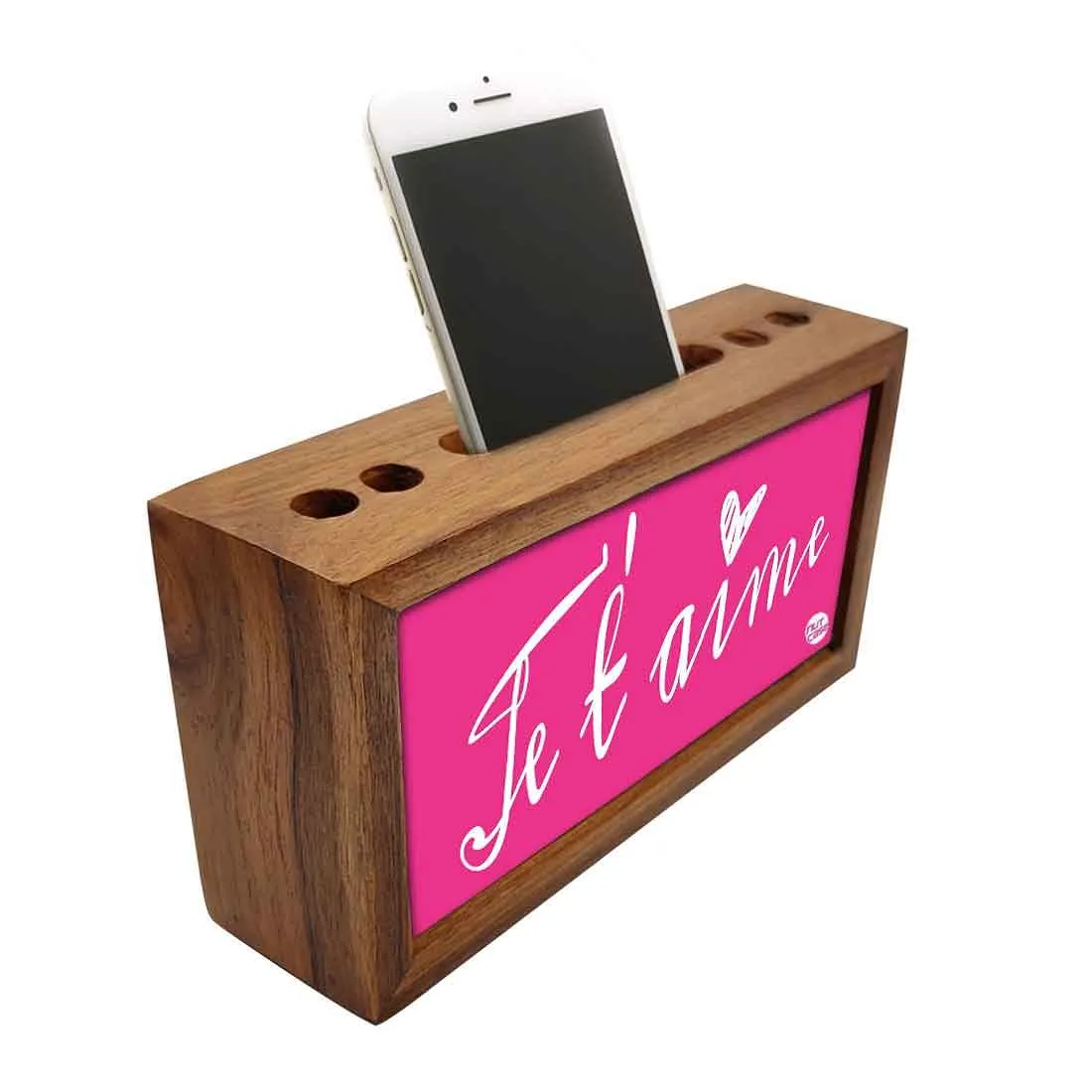 Wooden Phone and Pen Holder Table Organizer for Office - Je t'aime