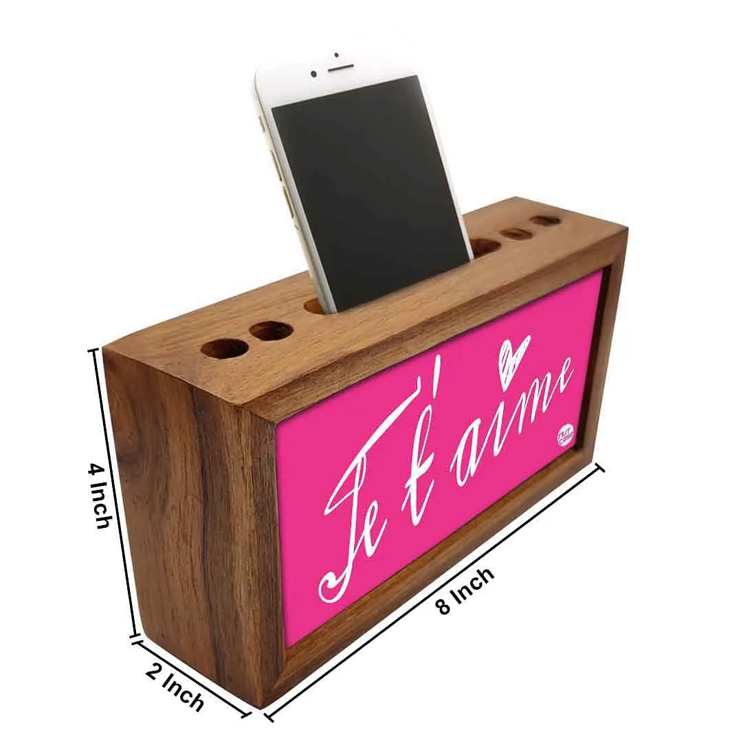 Wooden Phone and Pen Holder Table Organizer for Office - Je t'aime